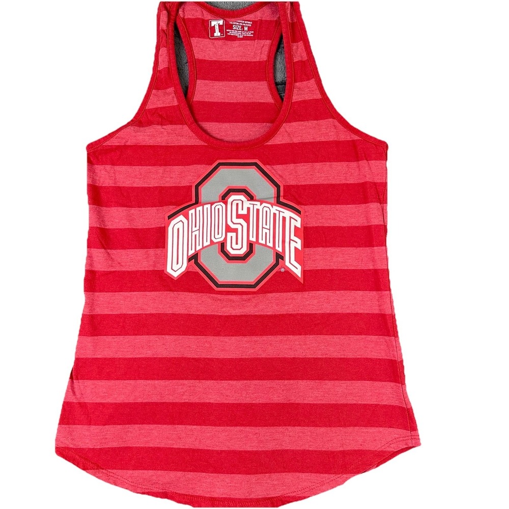 University Brutus Buckeyes Tank Top M Red Strip Racerback OSU Ohio State Pride
